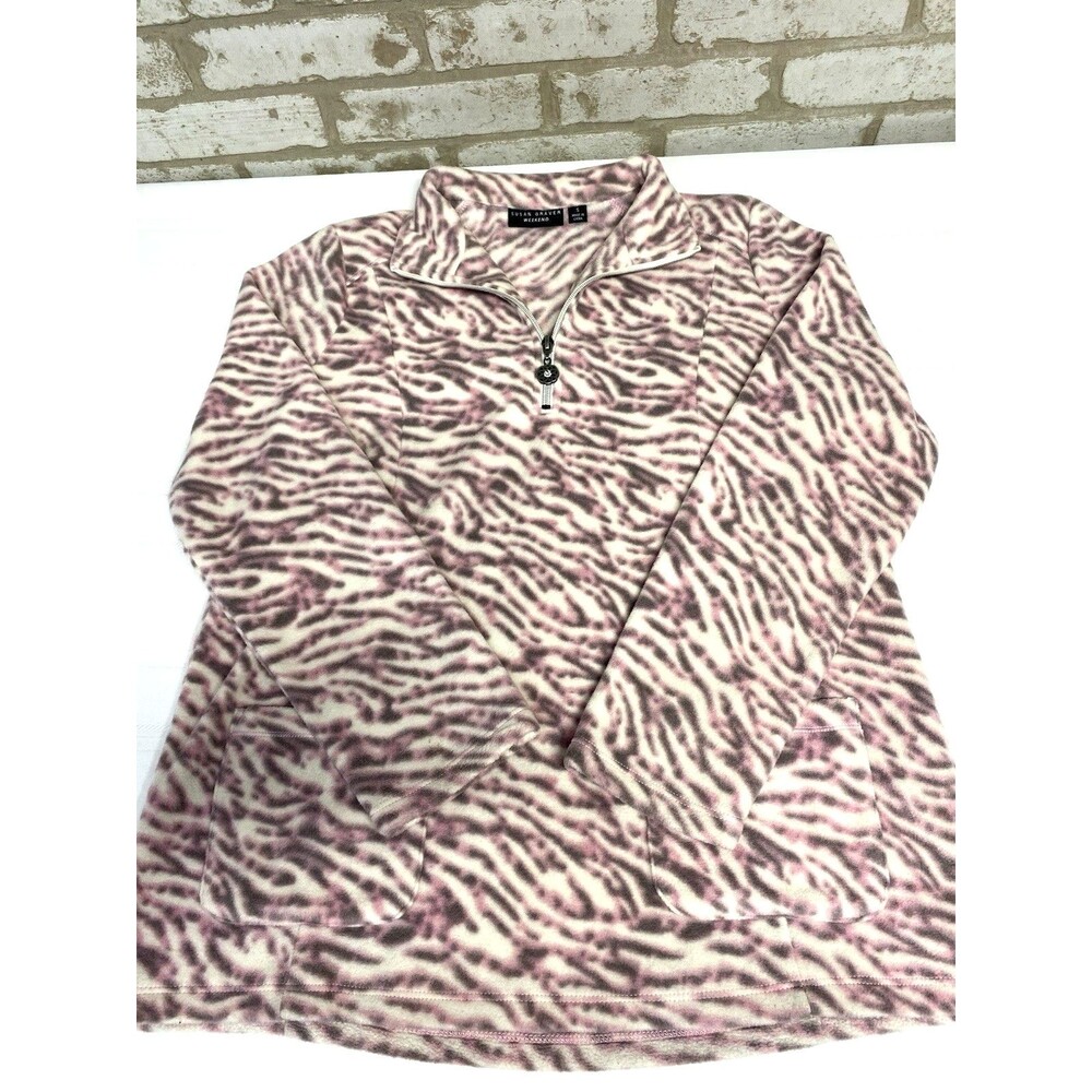 Susan Graver Weekend Womens S Zebra Fleece 1/4 Zip Sweatshirt Pockets